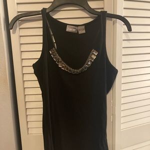 Black dressy tank with large rinestoned